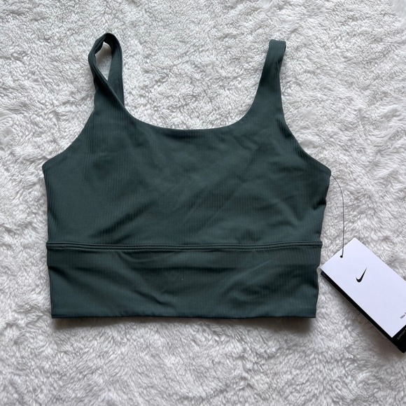 Nike Other - Nike Zenvy Ribbed Longline Sports Bra Dark Green HF1542-338 Womens‎ Size XS New